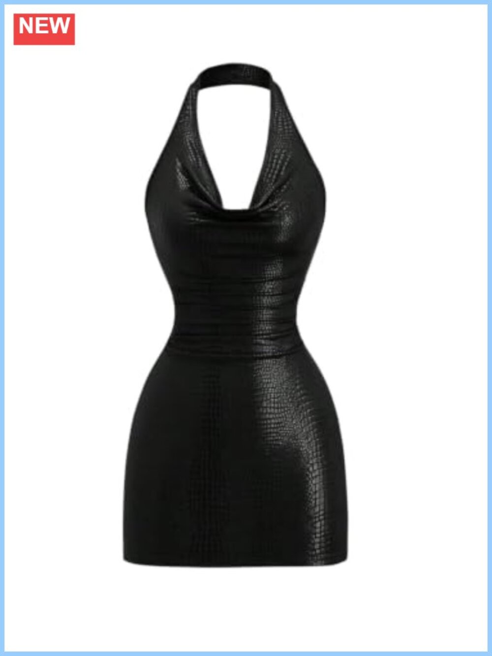 Faux Leather Bodycon Halter Mini Dress Ruched Open Back Sleeveless Club Party